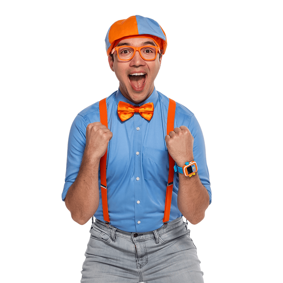 Blippi cheering excitedly