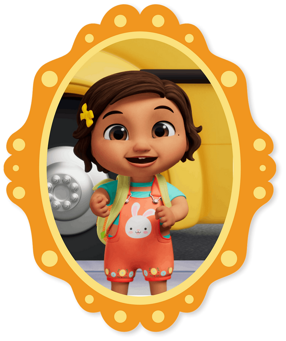 Nina from CoComelon is wearing an orange bunny overall.