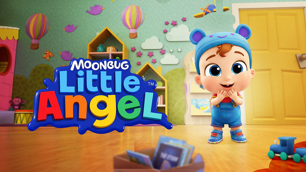 Little Angel logo with BABY JOHN™ in a colorful, playful room, inviting kids to explore their perfectly imperfect world.