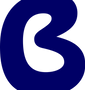 Blue, stylized letter B from the  Moonbug brand logo.