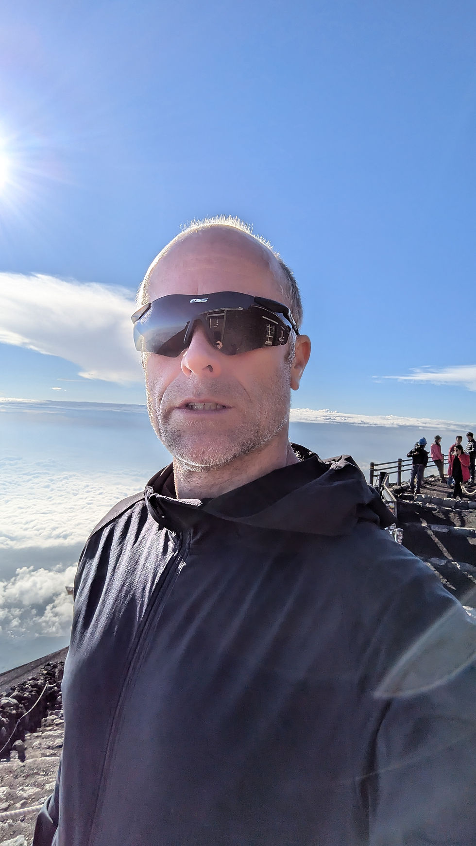 Enjoying the views at the top of Mt Fuji