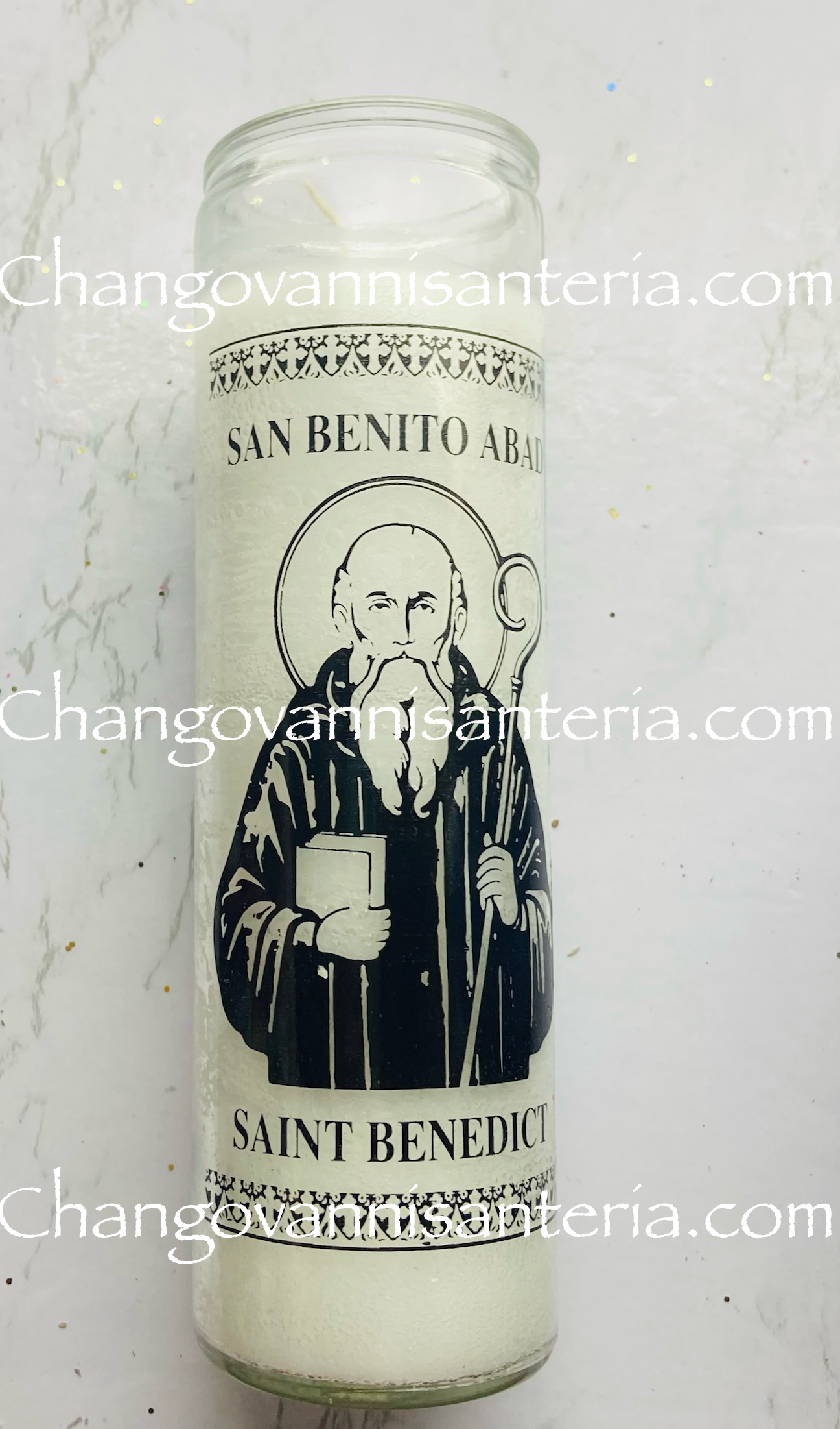 St.Benedict White Candle/Vela Blanca San Benito