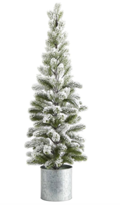 3 ft. Flocked Christmas Artificial Pine Tree in Tin Planter