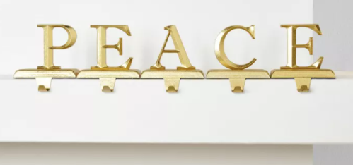 PEACE Gold Christmas Stocking Holder