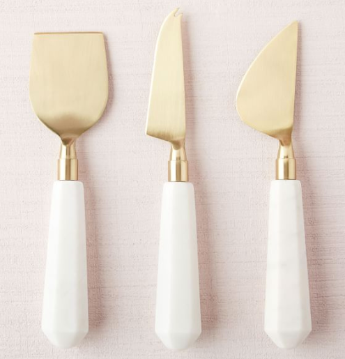 Marble and Brass Cheese Knife Set