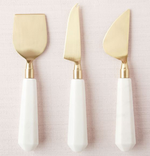 Marble and Brass Cheese Knife Set