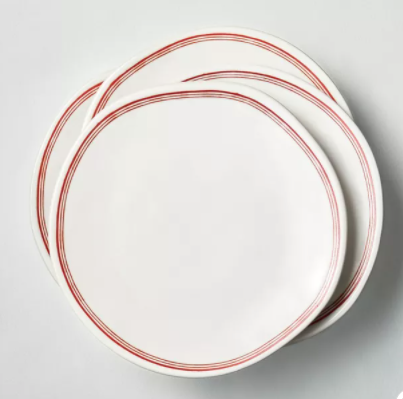 Border Stripes Stoneware Salad Plate Red/Sour Cream