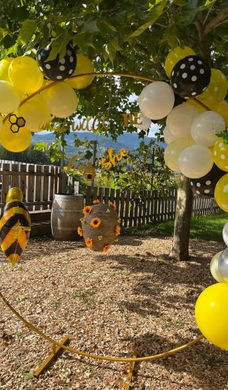 Runder Traubogen als Backdrop für eine What will it be Party