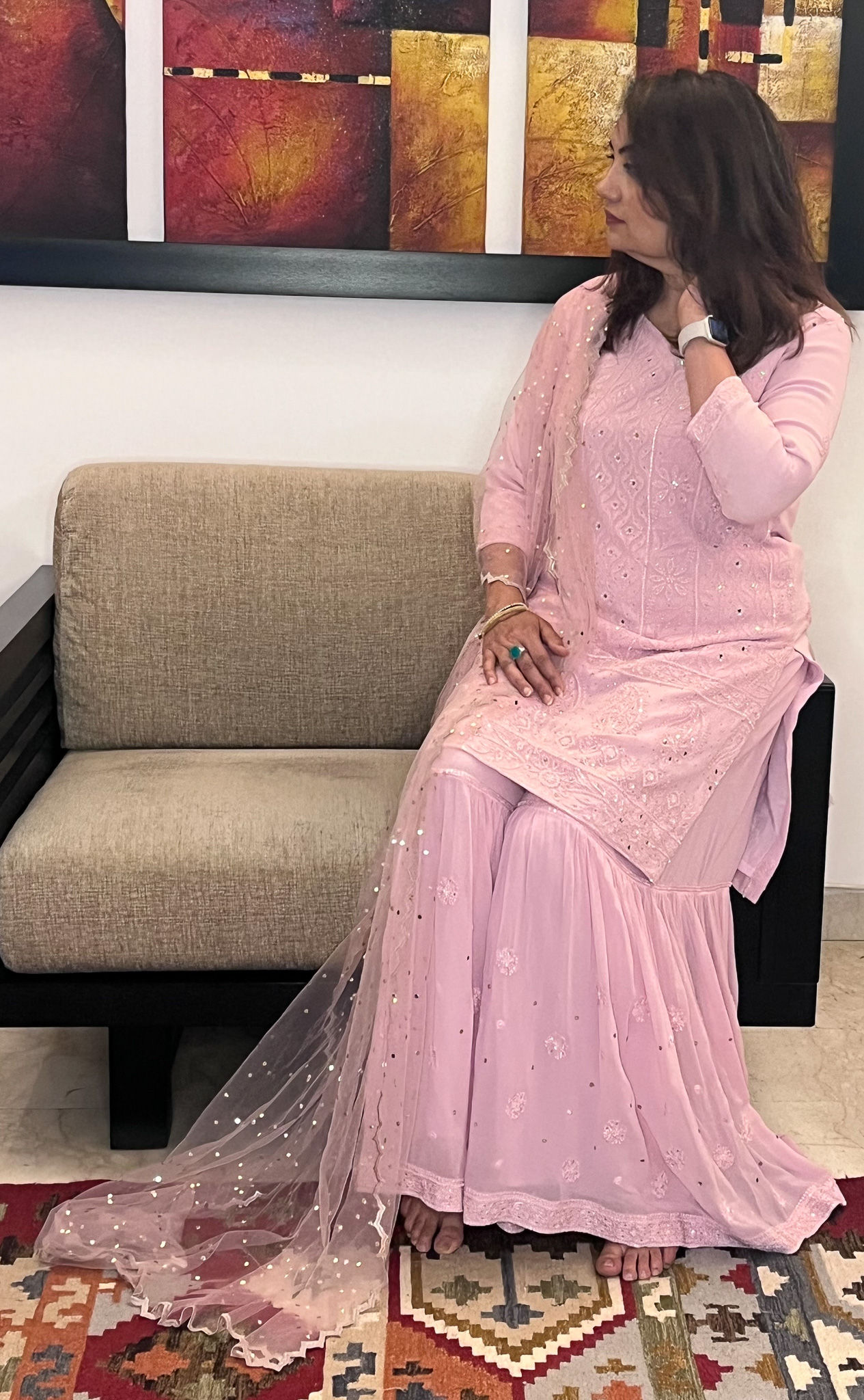 Mauve Georgette Gharara Set with Chikankari Work