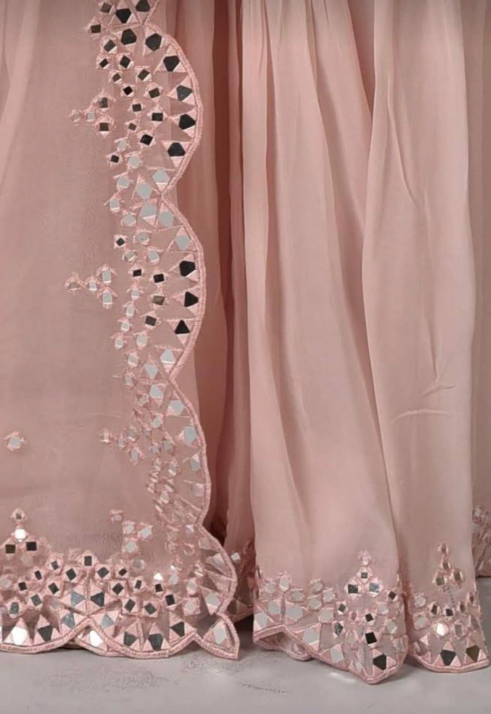 Thumbnail: Peach Georgette Gharara, Chikankari Kameez & Silk Dupatta