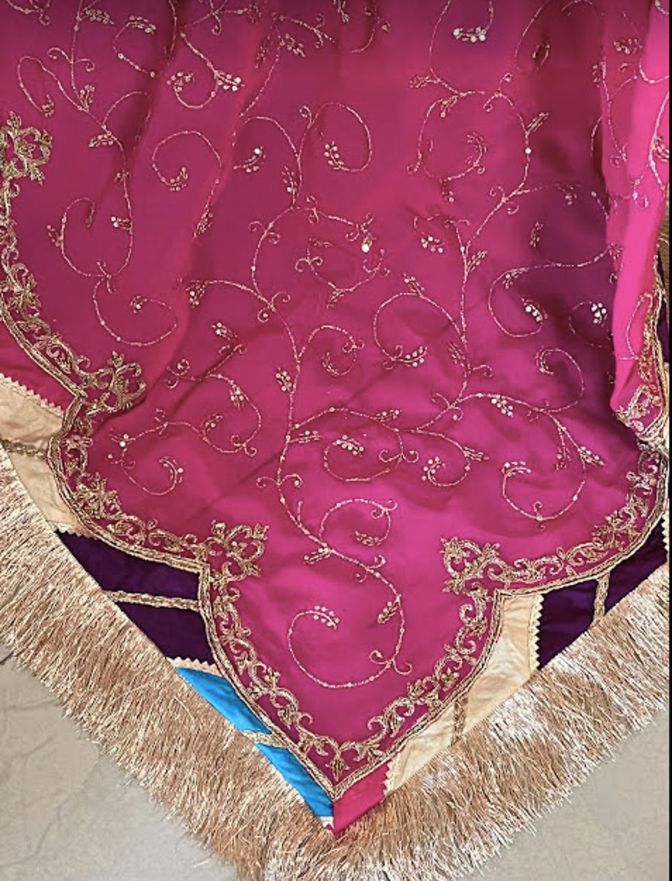 Thumbnail: Magenta, Purple and Gold Chatapati Gharara set with Zardozi Embroidery