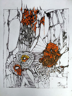 spiders work,acryl und tusche auf papier,din a 4,2016