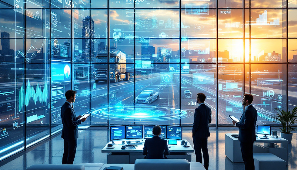 Fleet vehicle with telematics dashboard showing GPS tracking and maintenance monitoring system