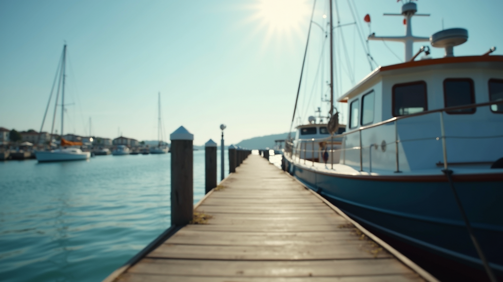Eye-level view of a boat dock with a professional detailer working