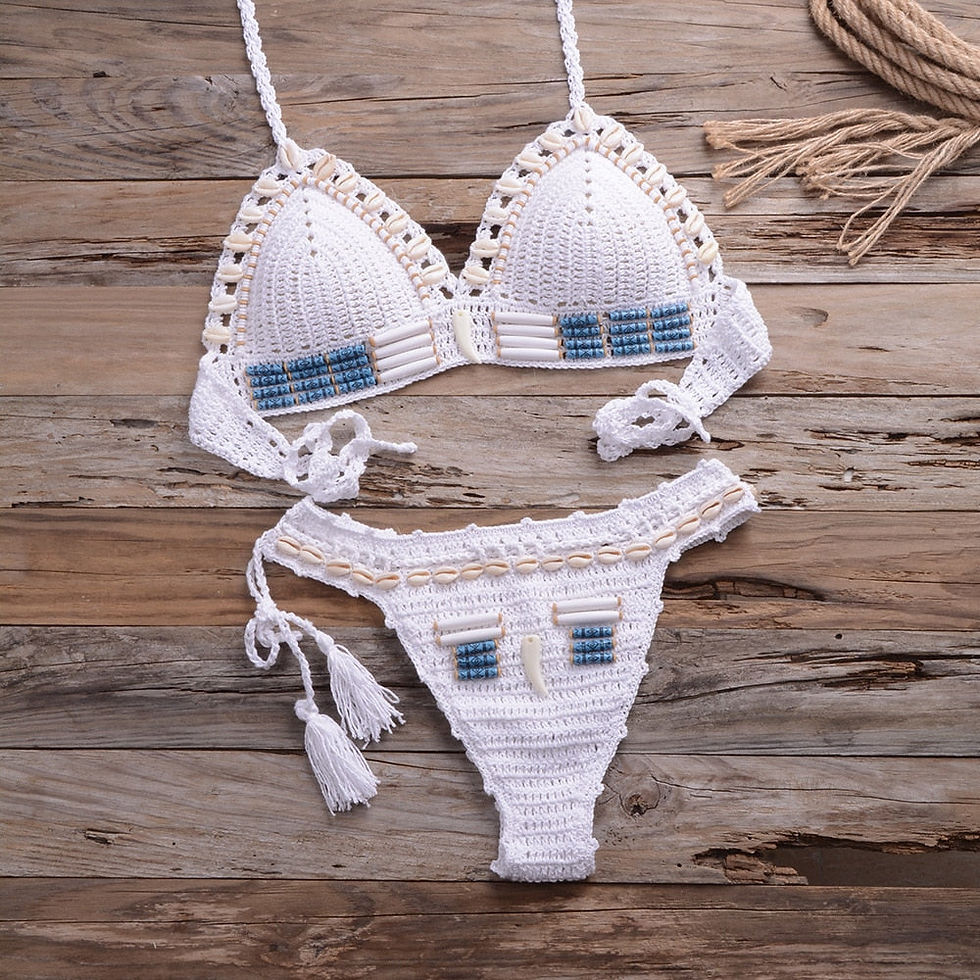 Thumbnail: Sexy Bikini Crochet shell Set Halter Lace Up Bra Top Thong Swimsuit Beach Lady K