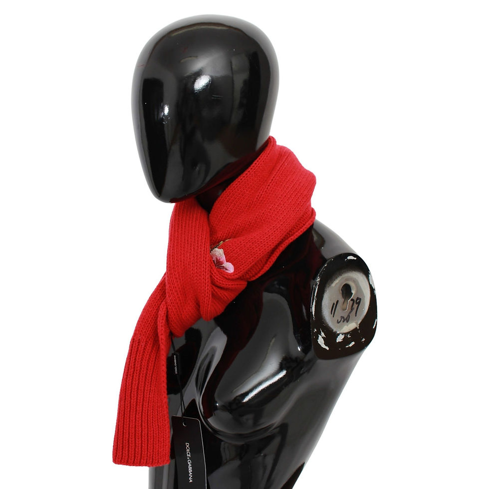 Thumbnail: Red Floral Embroidered Wrap Cashmere Scarf