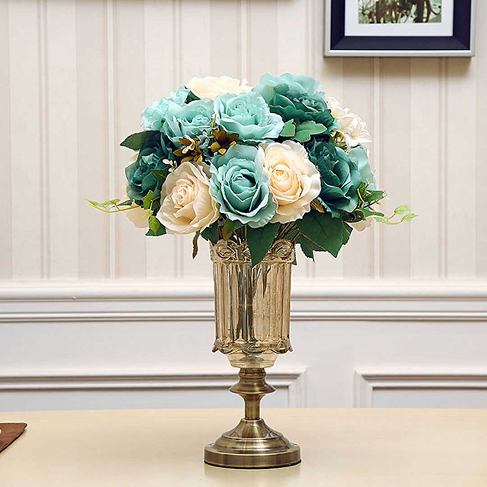 Thumbnail: 25cm 28.5cm Transparent Glass Flower Vase with Blue Flower Set