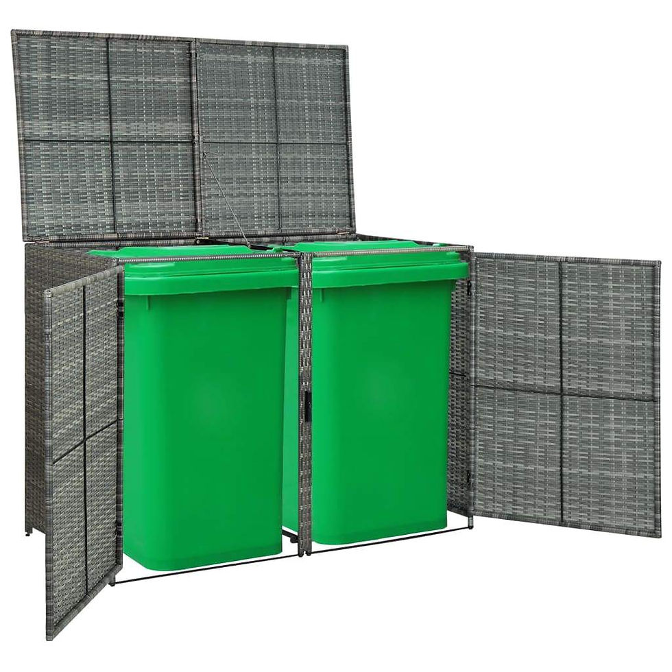 Thumbnail: vidaXL Double Wheelie Bin Shed Poly Rattan Anthracite/Black Outdoor Garbage