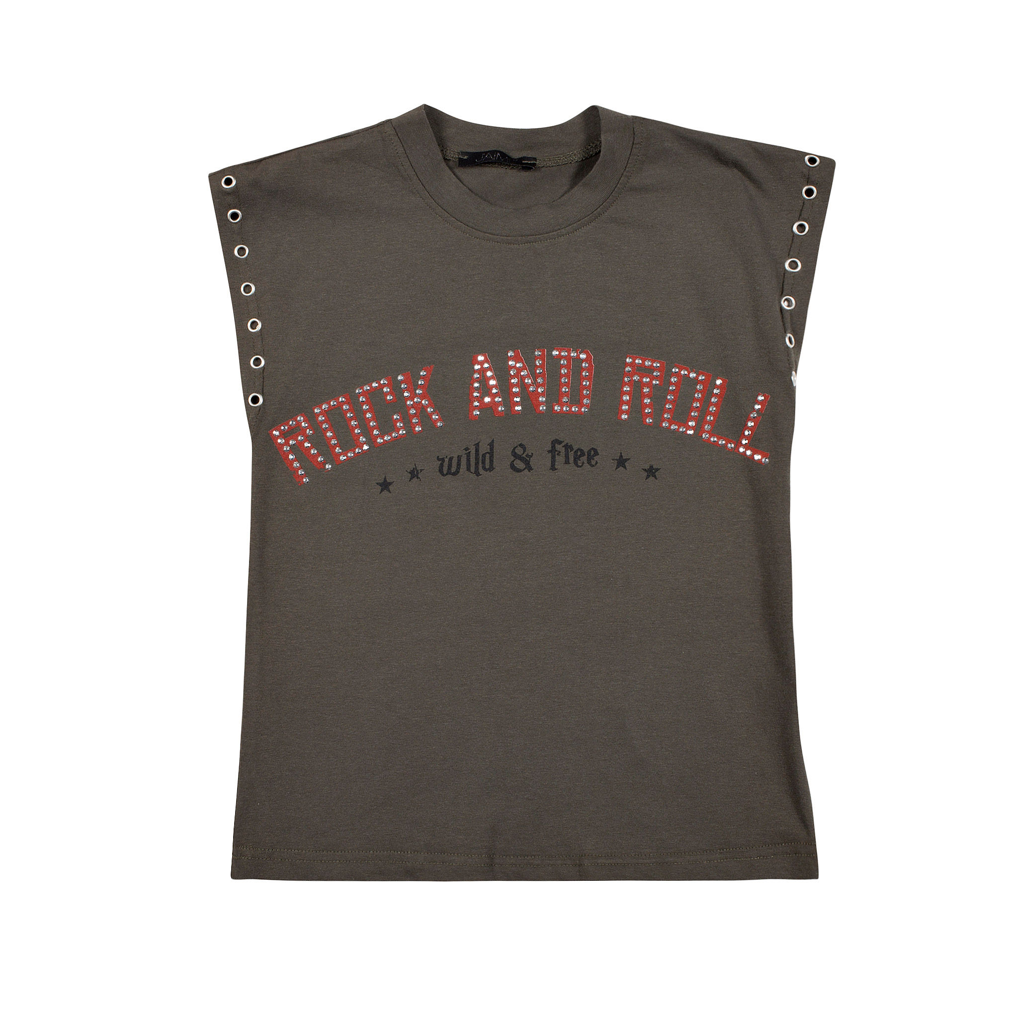j'aime rock and roll tank top with studs