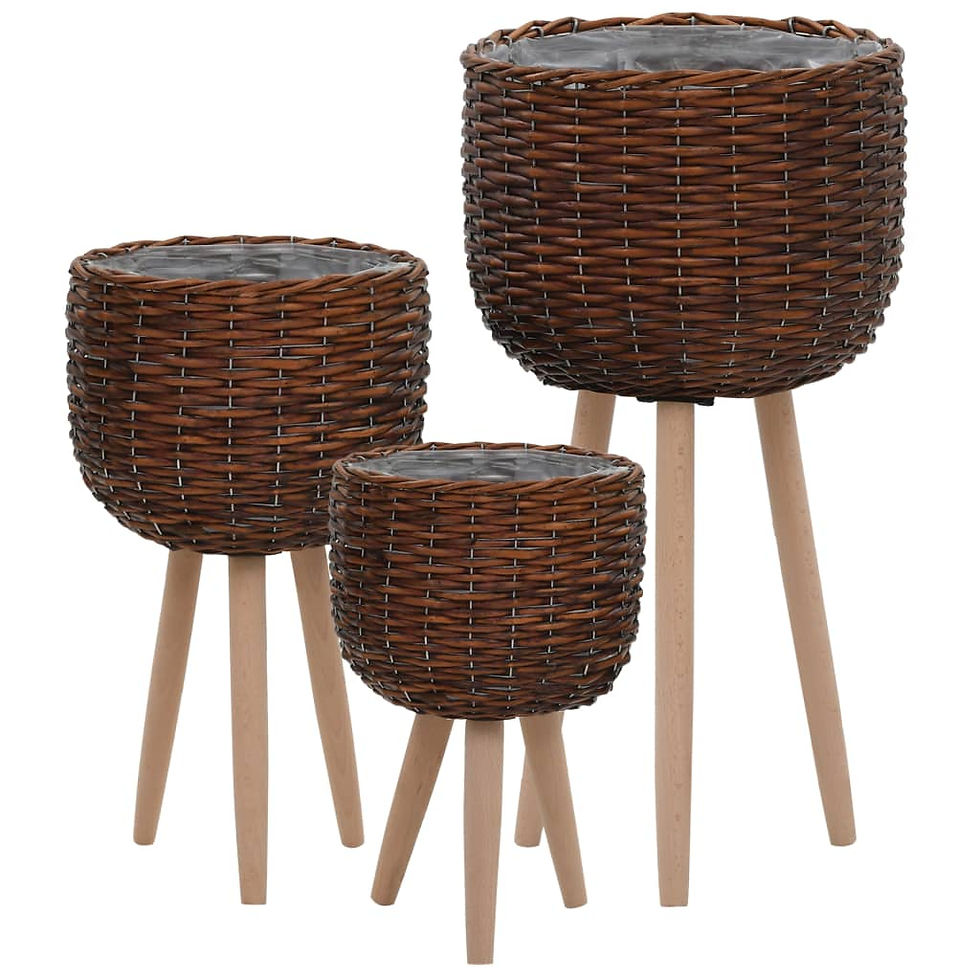Thumbnail: vidaXL Planter 3 pcs Wicker with PE Lining