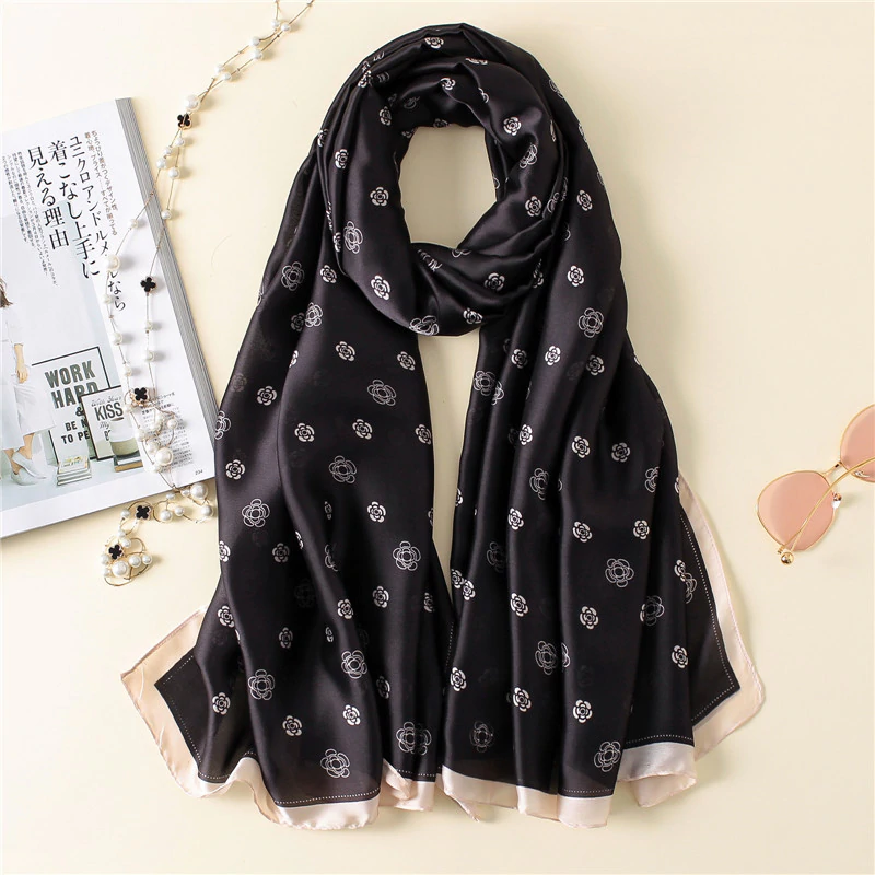 Thumbnail: Luxury Brand 2020 Fashion Woman Rose Floral Print Silk Scarf