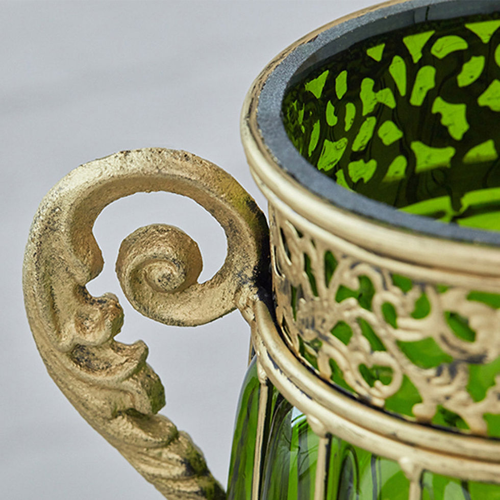 Thumbnail: Green Glass Flower Vase with 8 Bunch 5 Heads Artificial Fake Silk Rose Home Deco