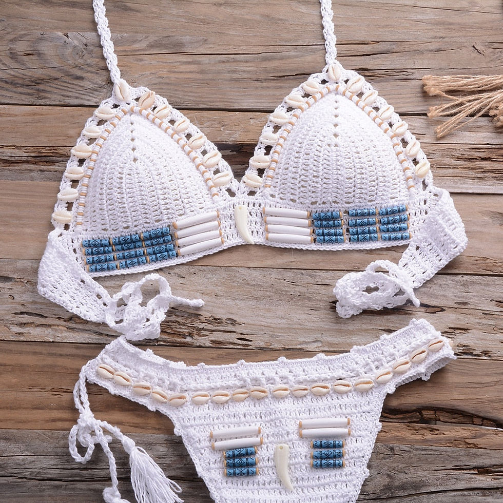 Thumbnail: Sexy Bikini Crochet shell Set Halter Lace Up Bra Top Thong Swimsuit Beach Lady K