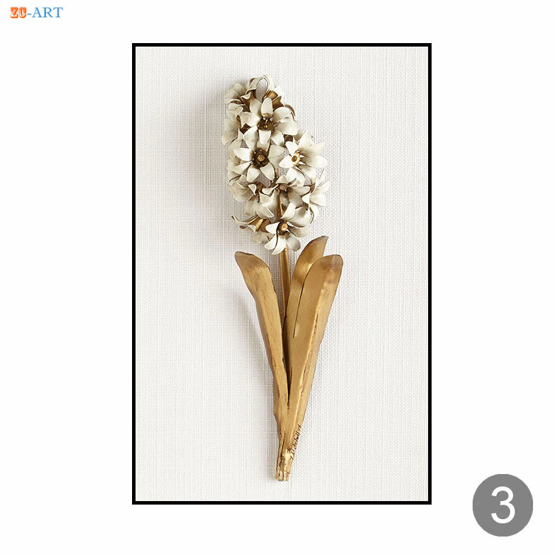 Thumbnail: Minimalist Canvas Painting Golden Lilac Hyacinth Orchid Tulip Botanical Prints 