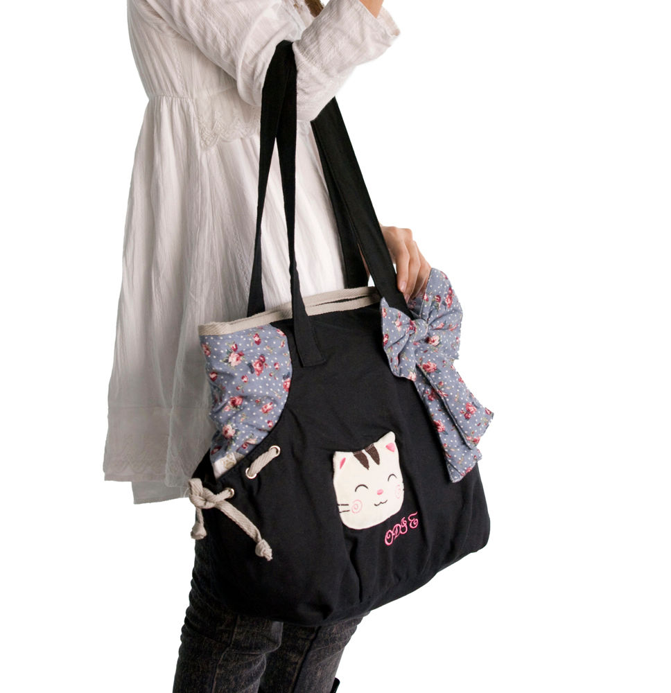 Thumbnail: [Sweet Cat] 100% Cotton Canvas Shoulder Bag / Swingpack / Travel Bag