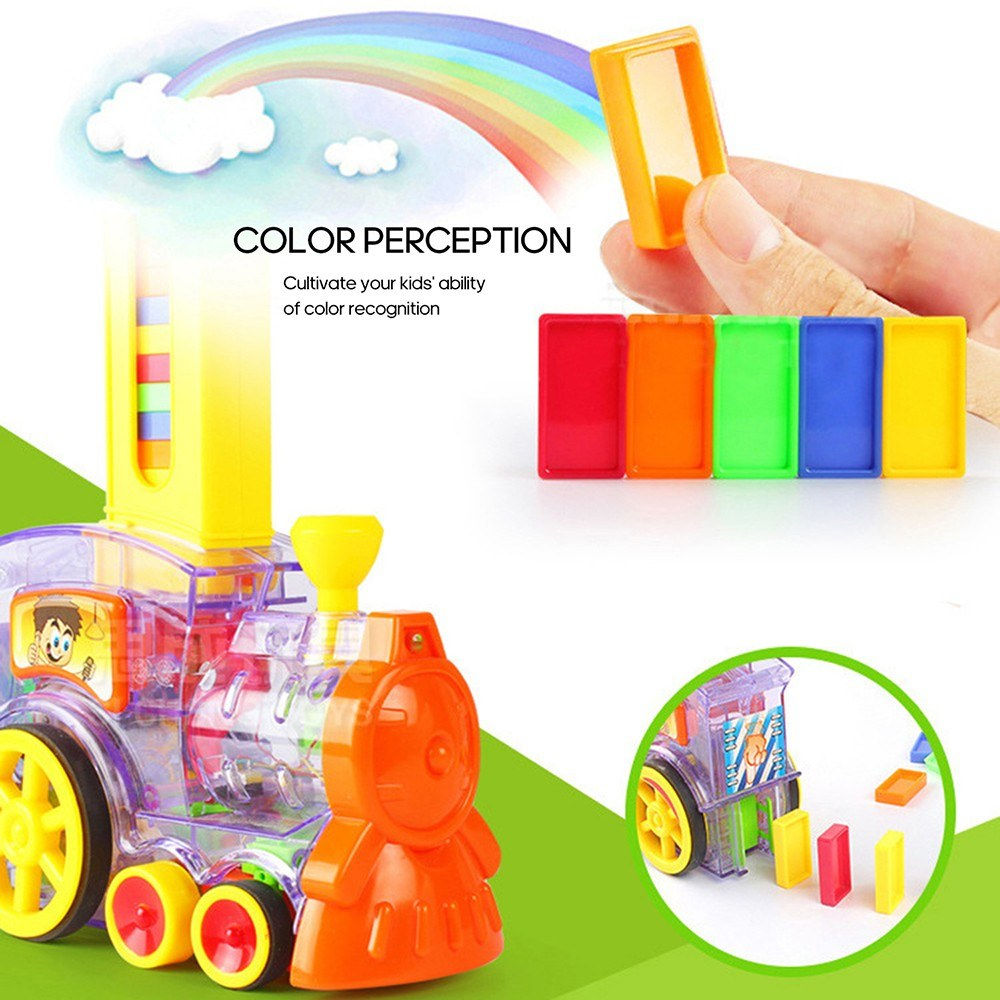 Electric Domino Train Toy Set with 60Pcs Colorful Dominoes Game Building Blocks