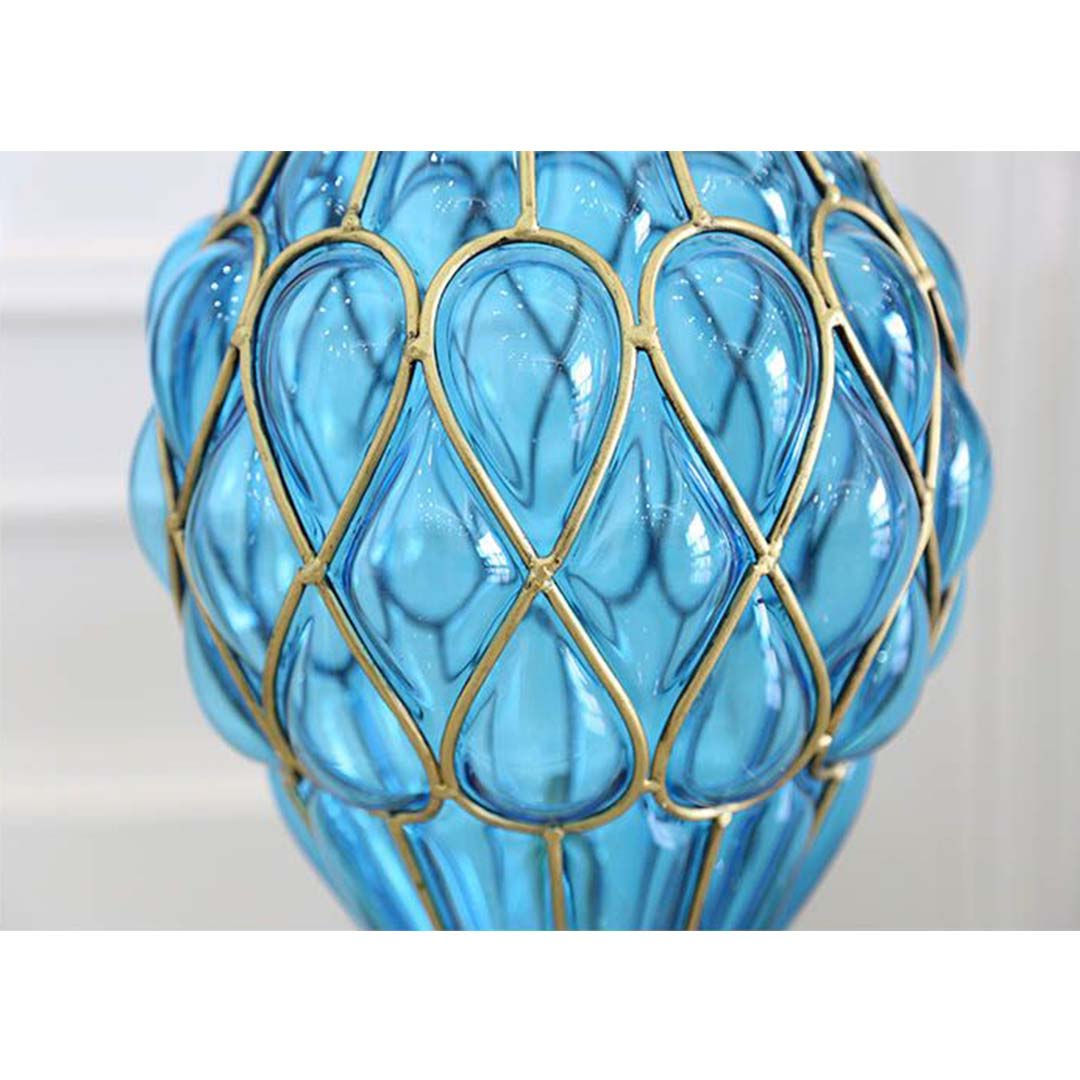 67cm Blue Glass Tall Floor Vase with Metal Flower Stand