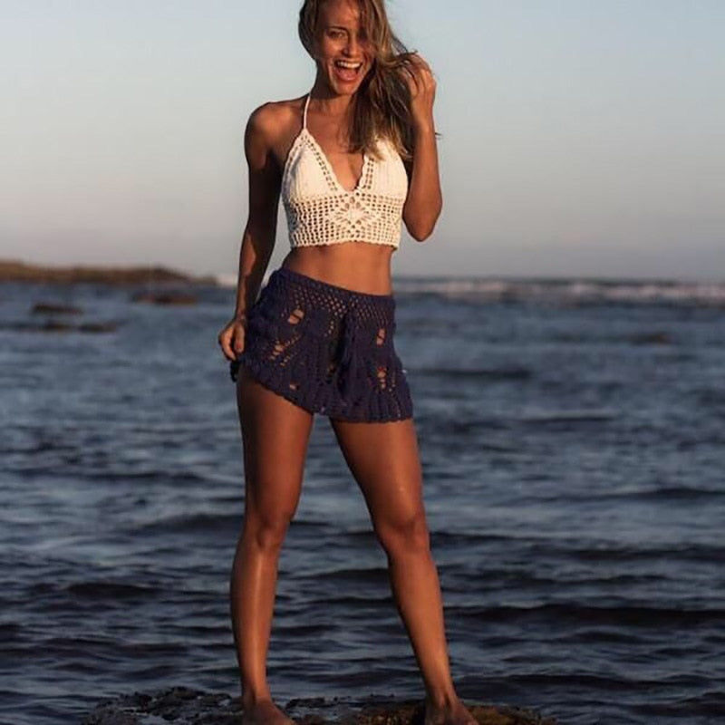 Thumbnail: Hand Hook Crochet Bikinis Bottom Handmade Knitted Hollow Out A-line skirt Sexy S