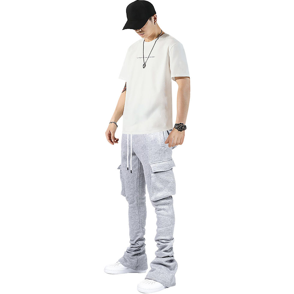 Thumbnail: New Fashion Mens Stacked Sweatpants With Pockets Streetwear Cargo Trousers