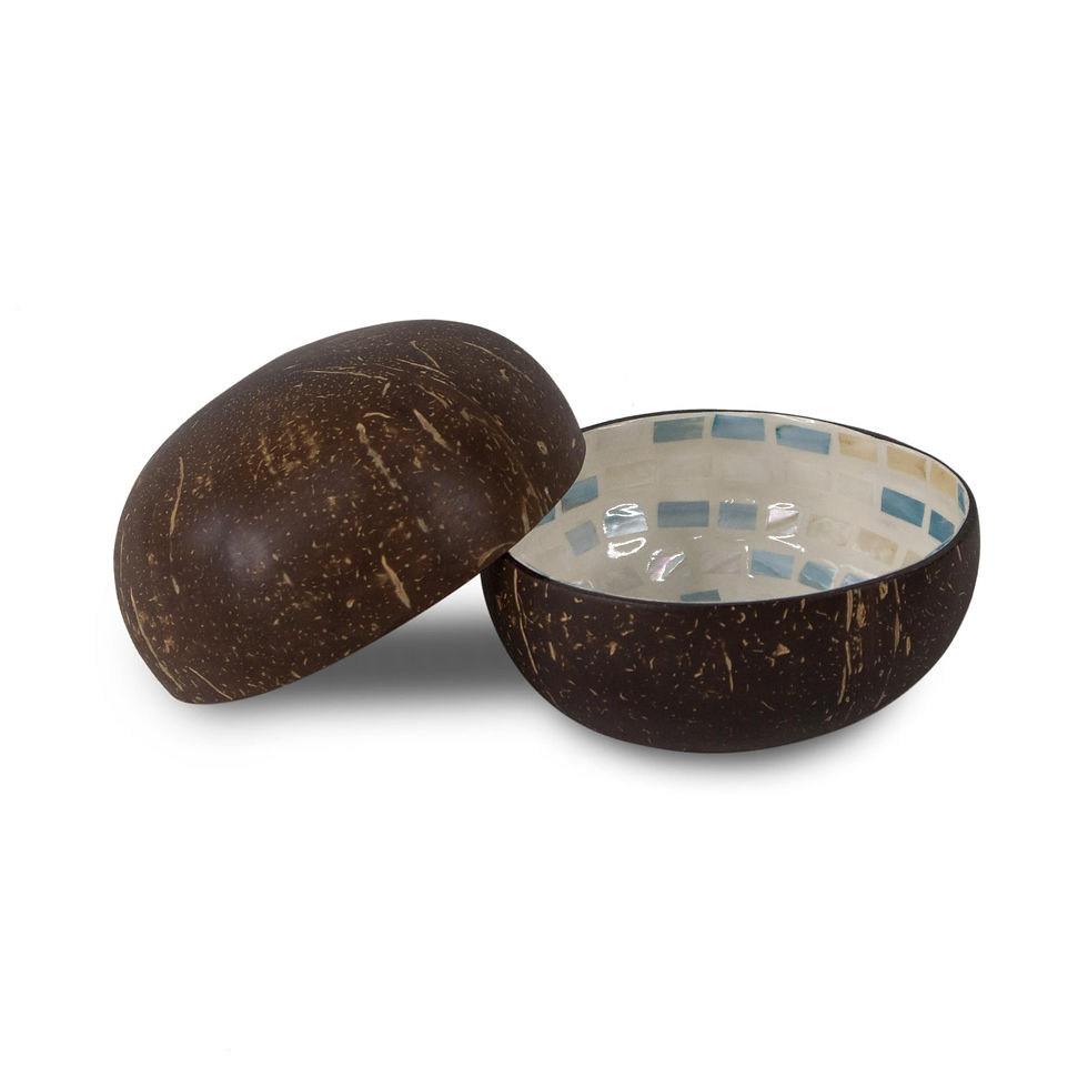 Thumbnail: Set 2 Mother of Pearl Inlay Coconut Bowl Serving Fruits & Dry Snack for Kitchen 