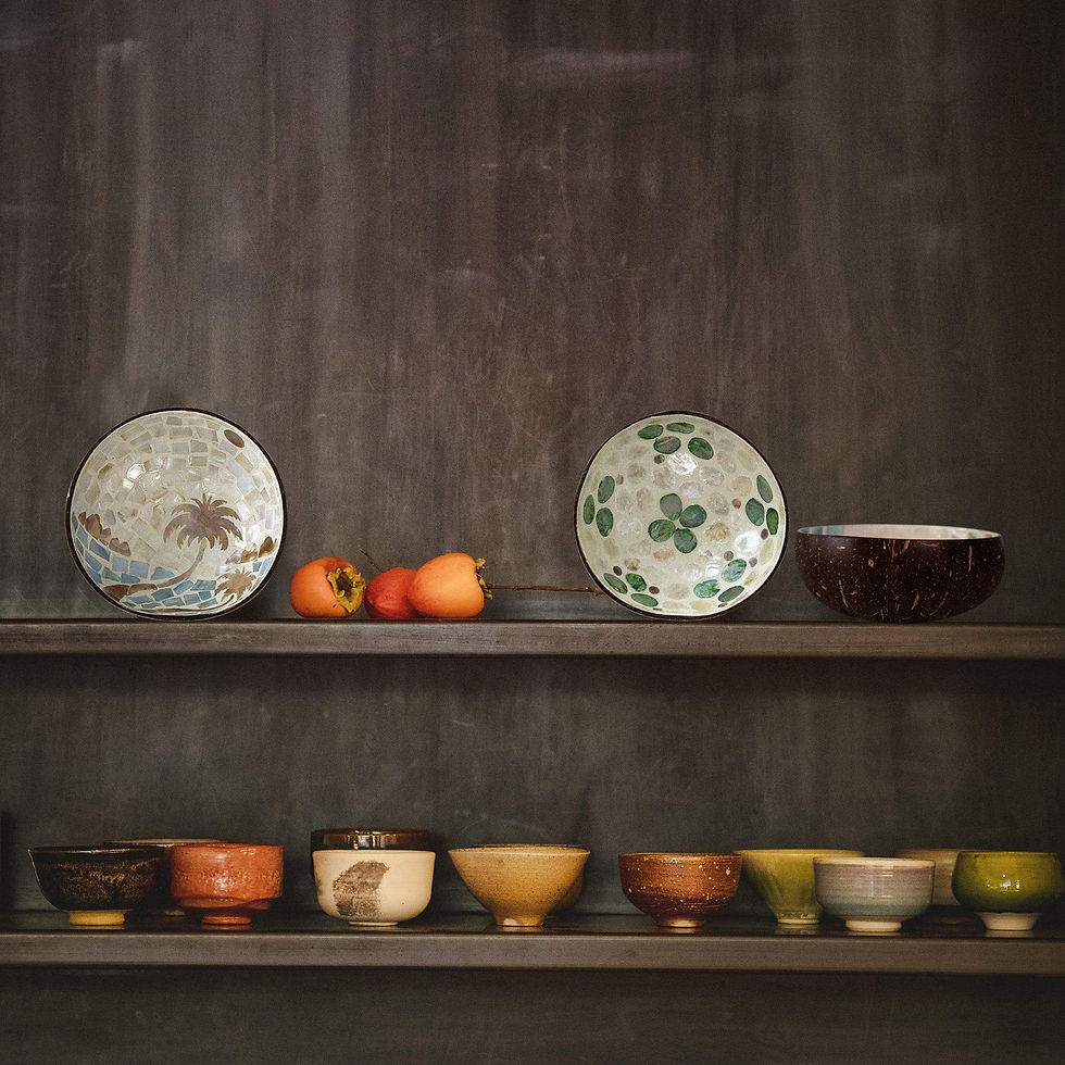Thumbnail: Set 2 Mother of Pearl Inlay Coconut Bowl Serving Fruits & Dry Snack for Kitchen 