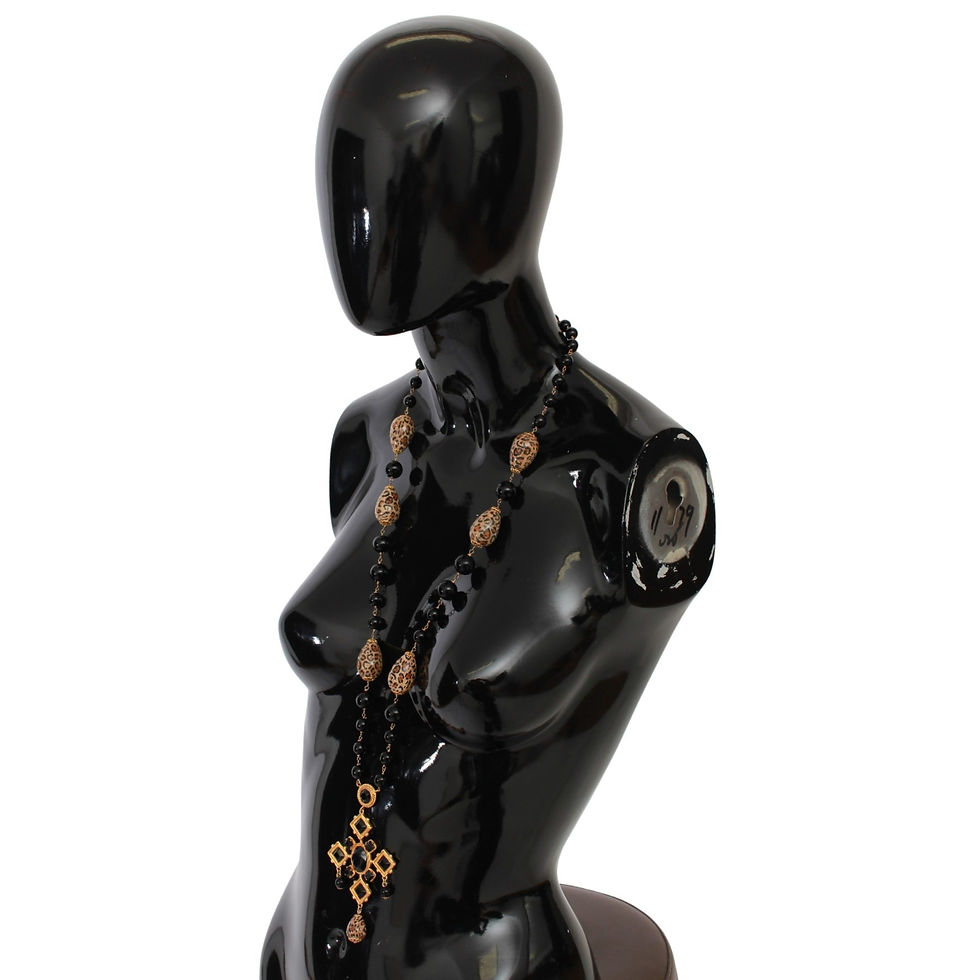 Thumbnail: Gold Brass Black Beads Crystal Cross Chain Necklace