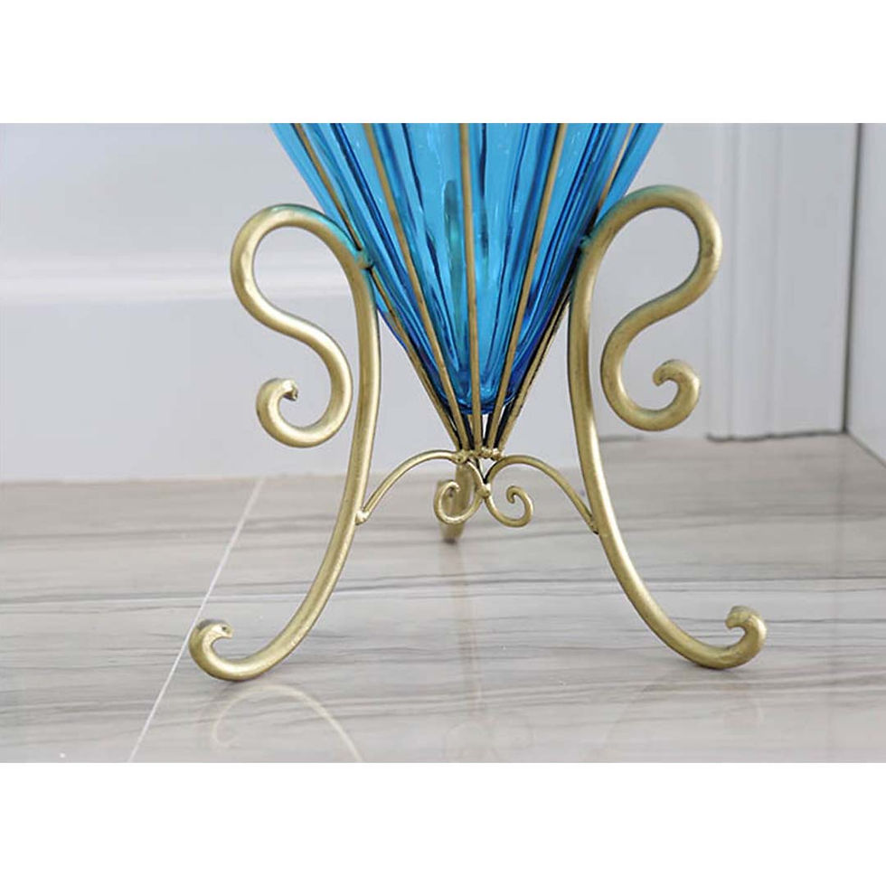 Thumbnail: 67cm Blue Glass Tall Floor Vase with Metal Flower Stand
