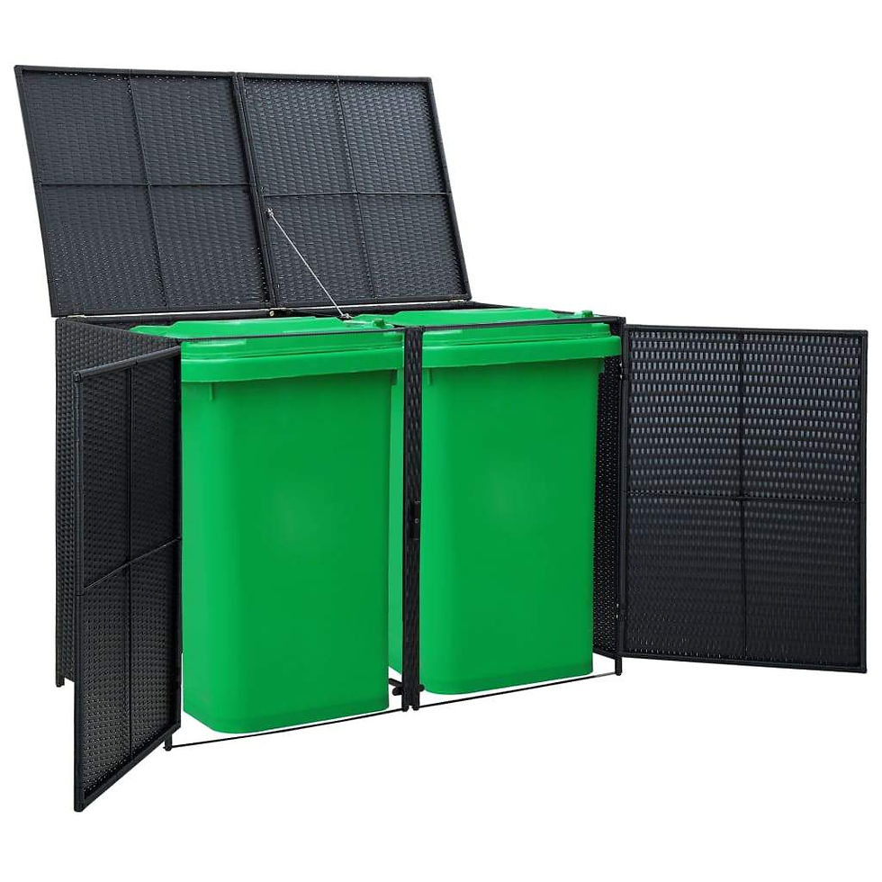 Thumbnail: vidaXL Double Wheelie Bin Shed Poly Rattan Anthracite/Black Outdoor Garbage