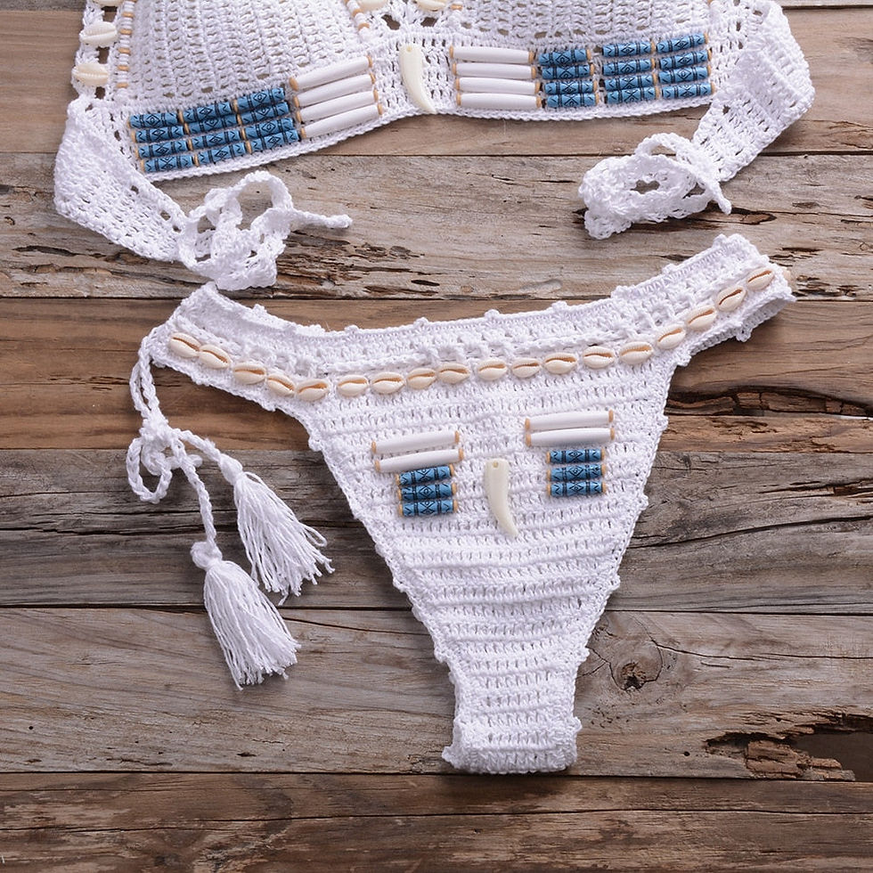 Thumbnail: Sexy Bikini Crochet shell Set Halter Lace Up Bra Top Thong Swimsuit Beach Lady K