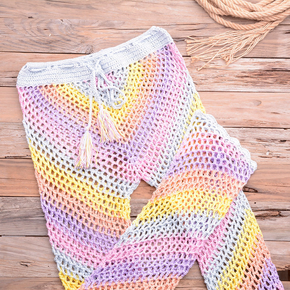 Thumbnail: Women Sexy Colorful Crochet Bikini Pants Set Cover-up Sexy Tassel Beach See Thro