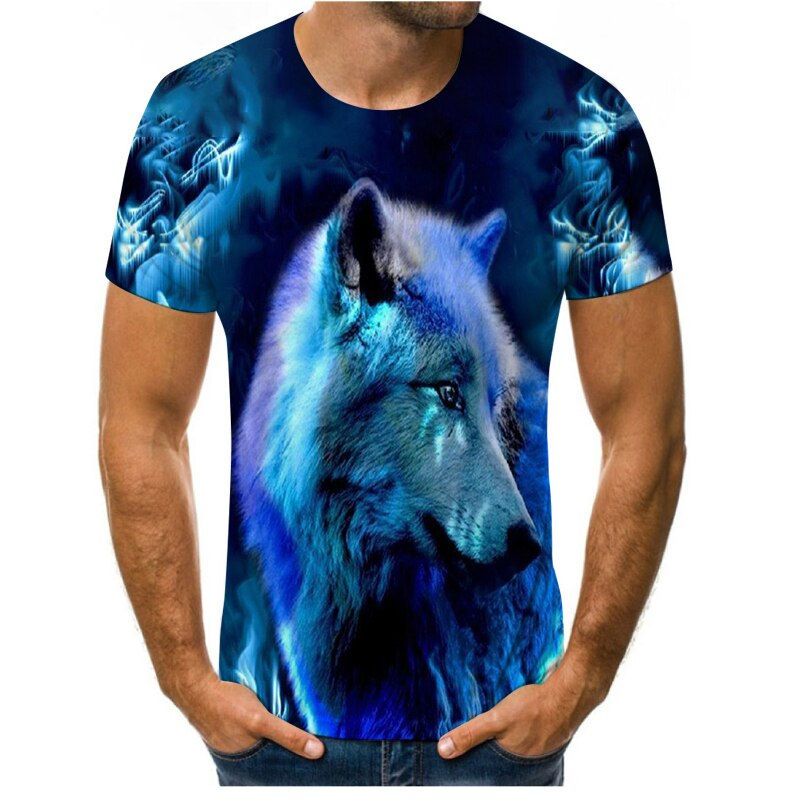 Thumbnail: 2021 summer new 3d printed T-shirt men's fashion cute fox and wolf T-shirt inte