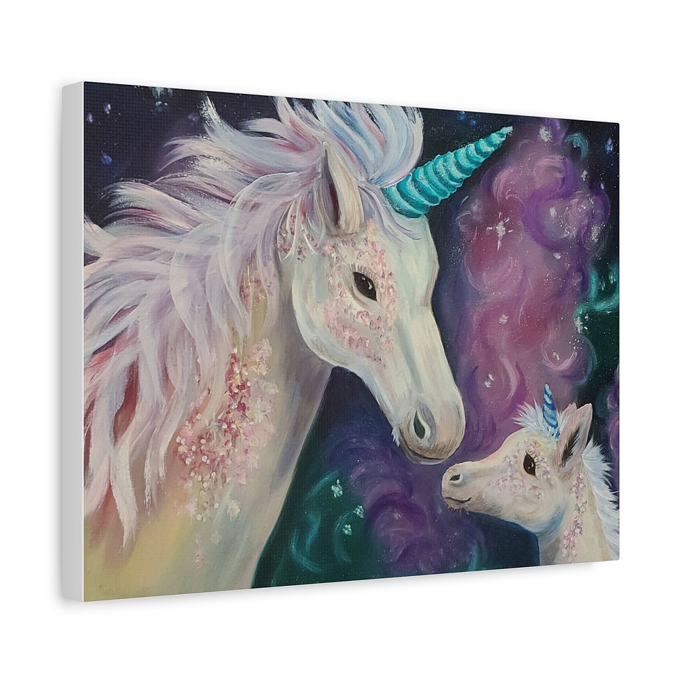 Thumbnail: Unicorn Dreams- mother unicorn and foal with galaxies -  Painting Matte Prints.