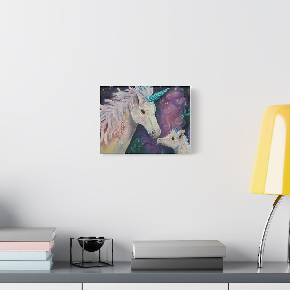 Thumbnail: Unicorn Dreams- mother unicorn and foal with galaxies -  Painting Matte Prints.