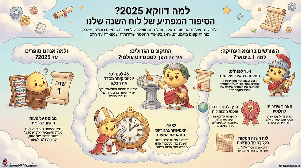 אינפוגרפיקה צבעונית שמציגה את תוכן הפוסט בצורה מאויירת עם אפרוחים 'תקופתיים'