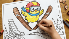 חוברת צביעה #100: אפרוחים באולמפיאדת החורף ⛷️🏅