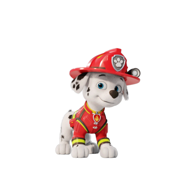 Marshall, il valente dalmata dei Paw Patrol, sul palco del cartoon show, divertendo i bambini con le sue buffe disavventure e