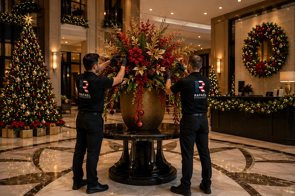 Luxury hotel lobby with Christmas décor