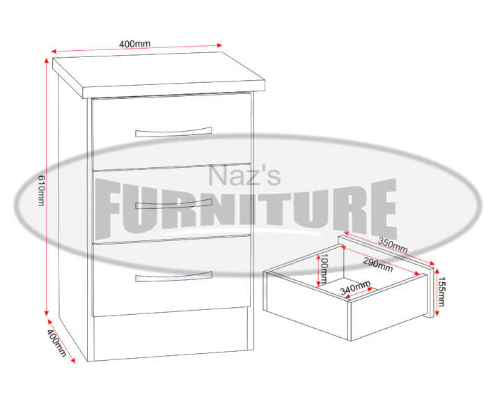Thumbnail: Nevada 3 Drawer Bedside