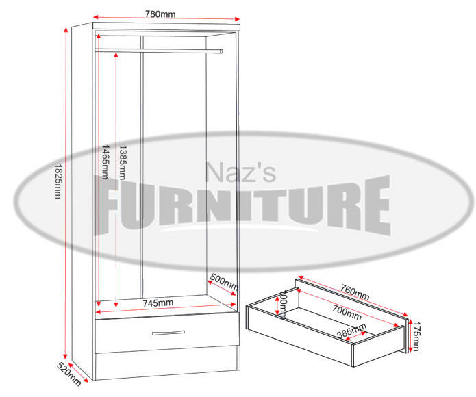 Thumbnail: Nevada 2 Door 1 Drawer Mirrored Wardrobe