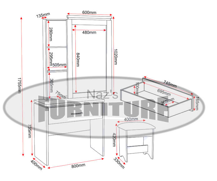 Thumbnail: Charles 1 Drawer Dressing Table Set